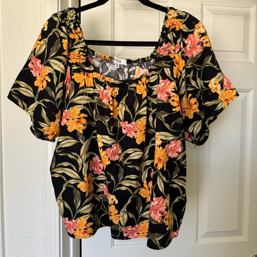 Kensie Floral Black Summer Blouse